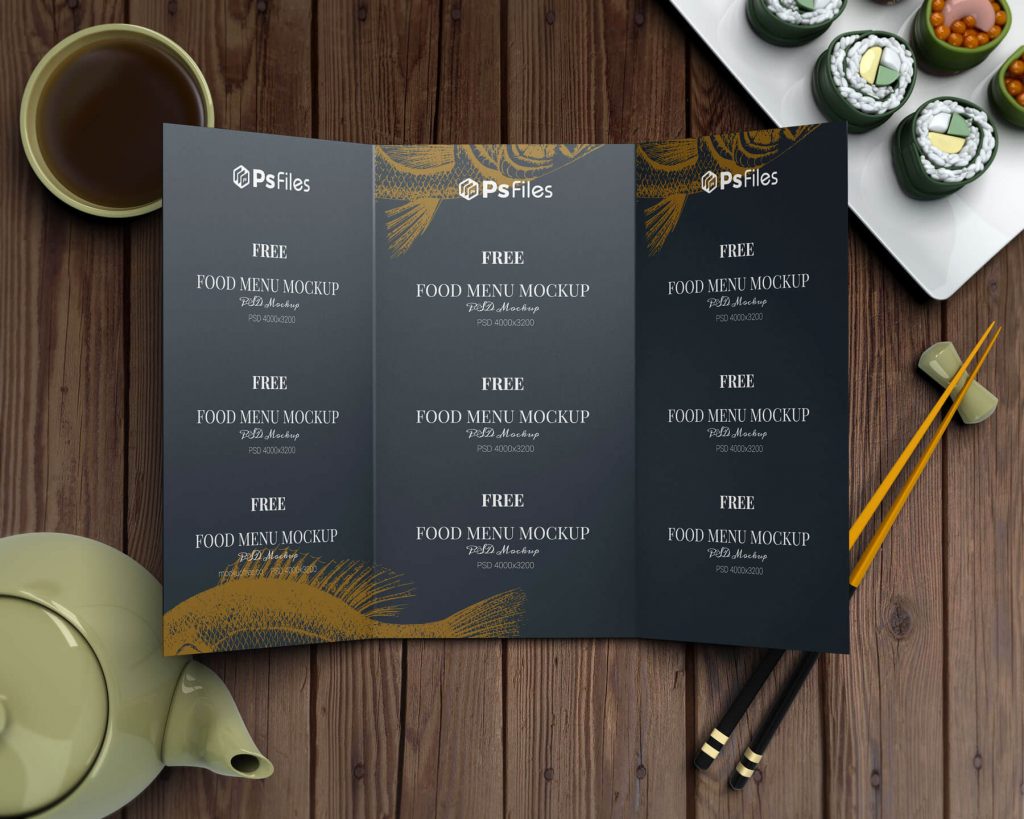 Free Tri-Fold Restaurant Food Menu Mockups 3 PSD Set PsFiles