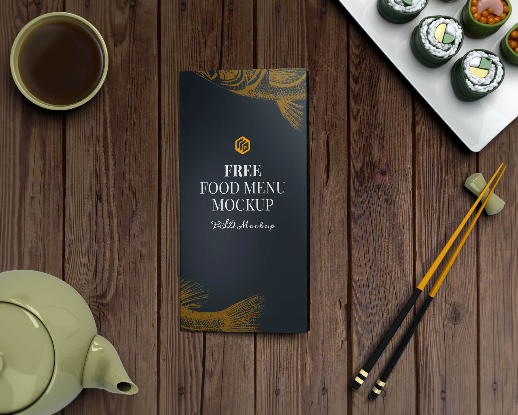 Free Tri-Fold Restaurant Food Menu Mockups PSD Set