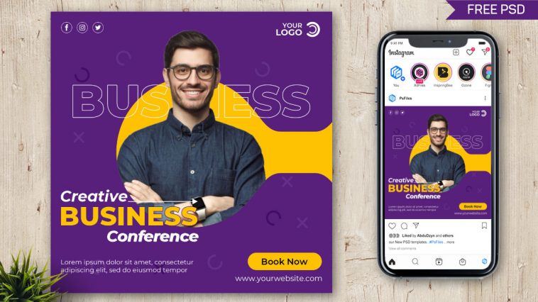 PsFiles Free Business Conference Instagram Post Design PSD Template