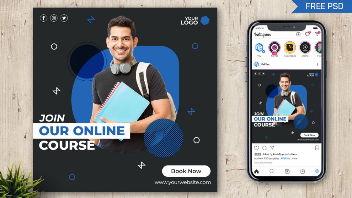 Free Online Course Social Media Post Design PSD Template PsFiles