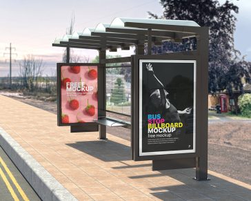 Free Bus Stop Billboard Mockup