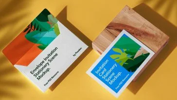 Free Invitation Card And Envelope Mockup PSD