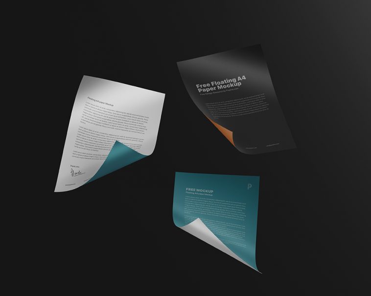 Free Floating A4 Paper Mockup