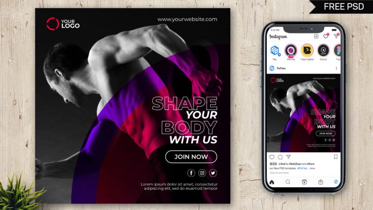 PsFile Free Gym Fitness Social Media Promo Post PSD Template