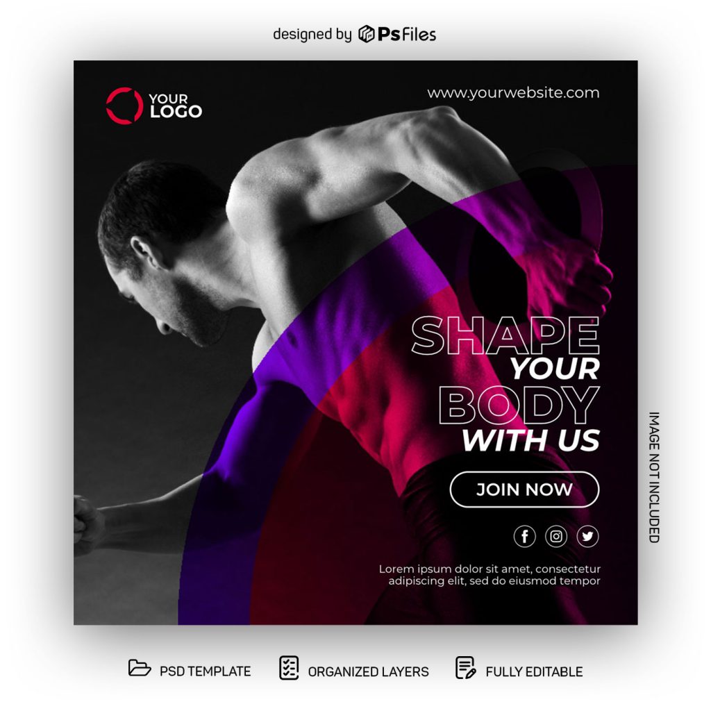 PsFile Free Gym Fitness Social Media Promo Post PSD Template