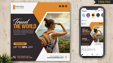 PsFiles Free Travel the world Social Media Post Design PSD Template