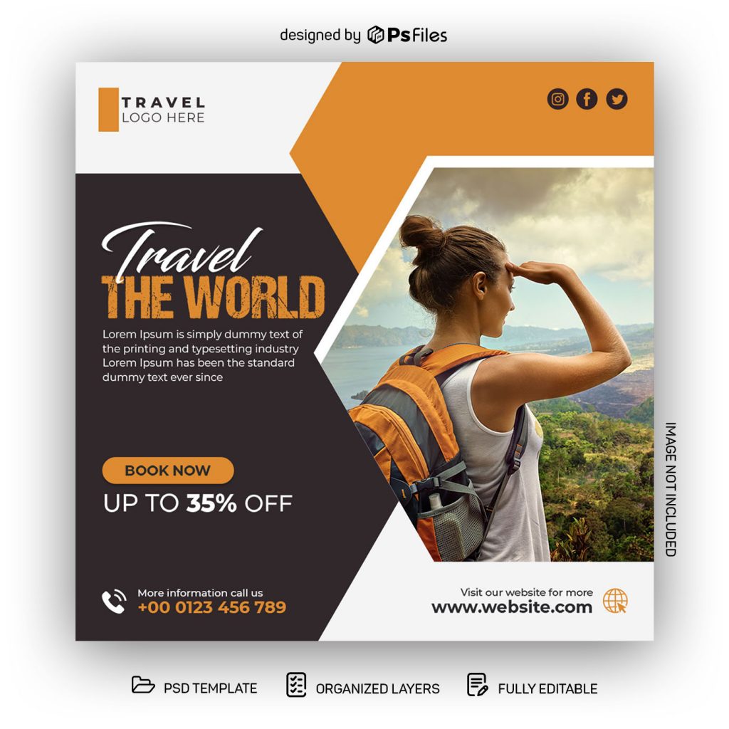 PsFiles Free Travel the world Social Media Post Design PSD Template