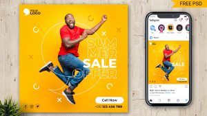 Free Summer Sale Offer Insta Post Design PSD Template