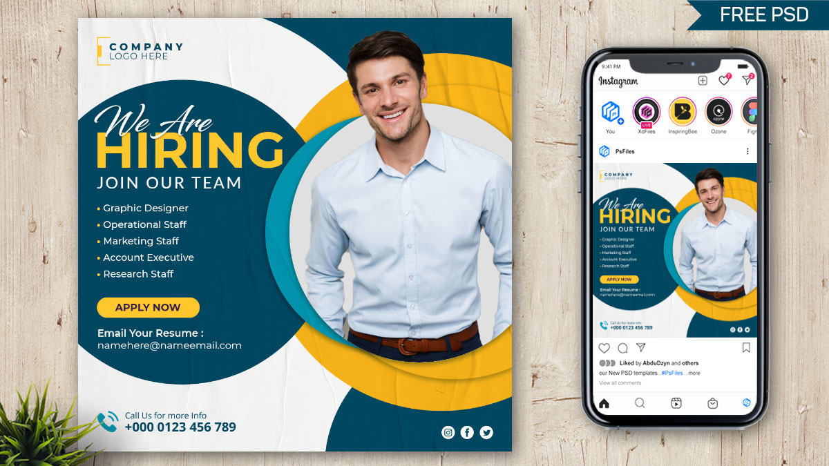 Job Hiring Social Media Post Design PSD Template for Free - PsFiles