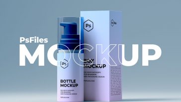 Free Spray Bottle and Packaging Box Mockup PSD