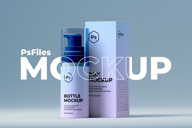 Free Spray Bottle and Packaging Box Mockup PSD