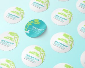 Free Isometric Round Stickers Mockup