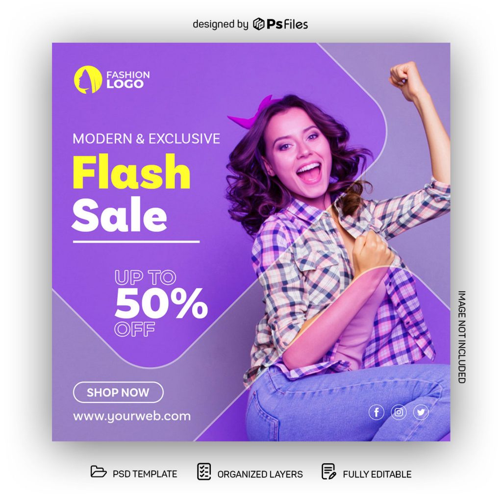 PsFiles Flash Sale 50% off Social Media Promo Post Design PSD Template