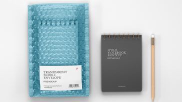Free Bubble Envelope and Notebook Mockup