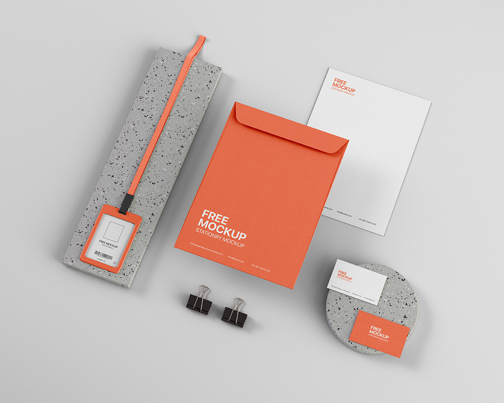 Download Free Free Stationery With ID Card Mockup PSD