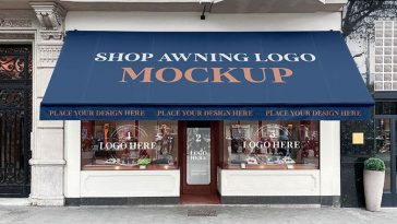 Free Shop Awning And Window Logo Mockup PSD