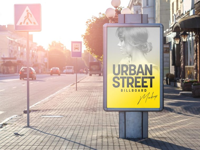 Free Urban Street Vertical Billboard Mockup PSD