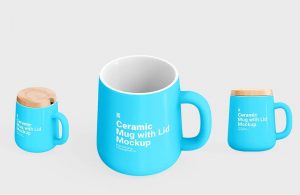 Free Wooden Lid Mug Mockup PSD Set