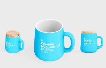 Free Wooden Lid Mug Mockup PSD Set