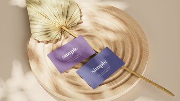 Free Business Card Mockup Set On Wooden Ornament