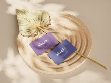 Free Business Card Mockup Set On Wooden Ornament