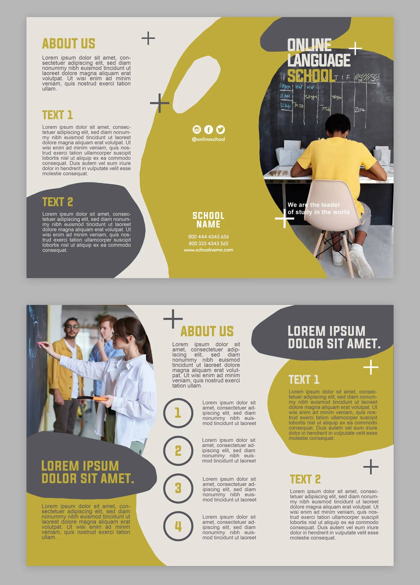 Free Language School Trifold Brochure Design PSD Template