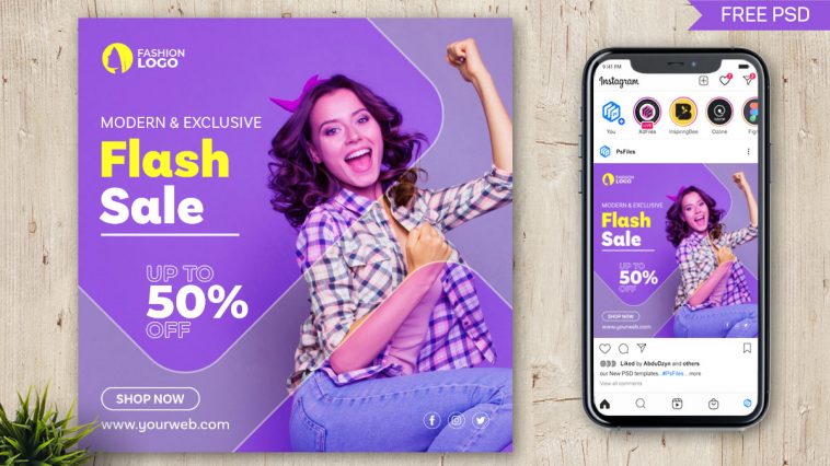 PsFiles Flash Sale 50% off Social Media Promo Post Design PSD Template