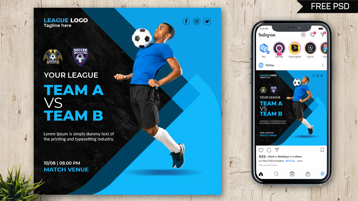 Soccer Match Social Media Post Or Flyer Template