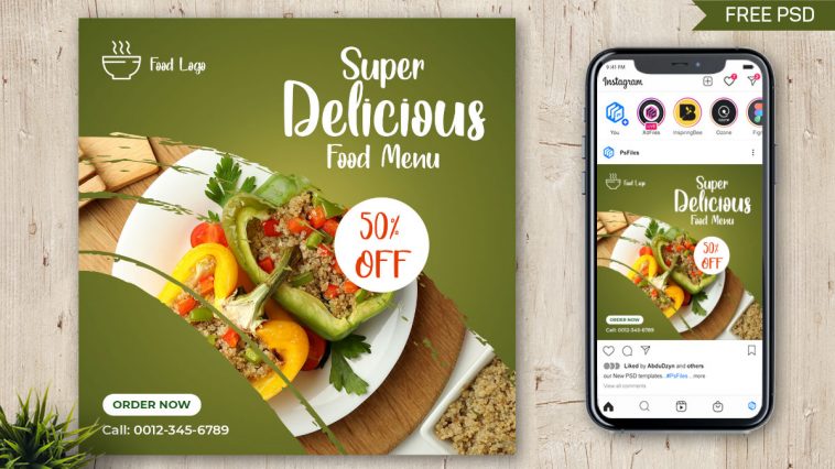 Free Delicious Food Menu Social Media Post Design Template PSD
