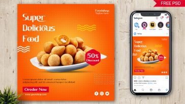 PsFiles Free Delicious Food Order Social Media Poster PSD Template
