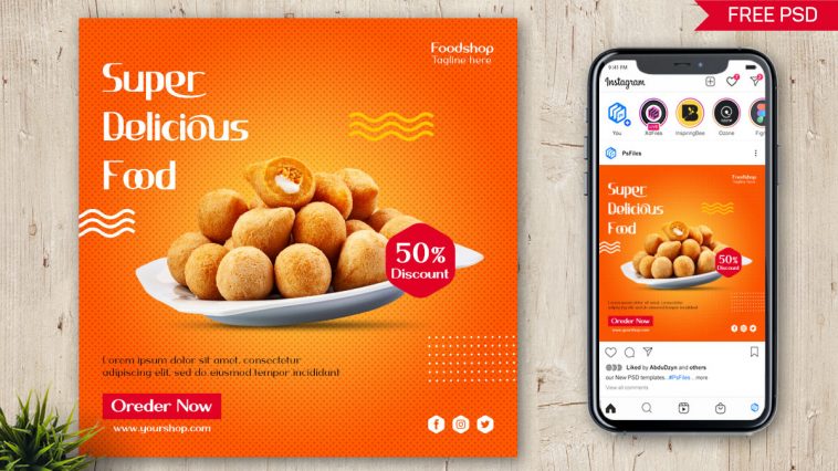 PsFiles Free Delicious Food Order Social Media Poster PSD Template