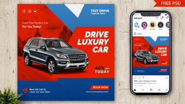 PsFiles Blue and Red Color theme Free Luxury Car Rental Instagram Post Design PSD Template