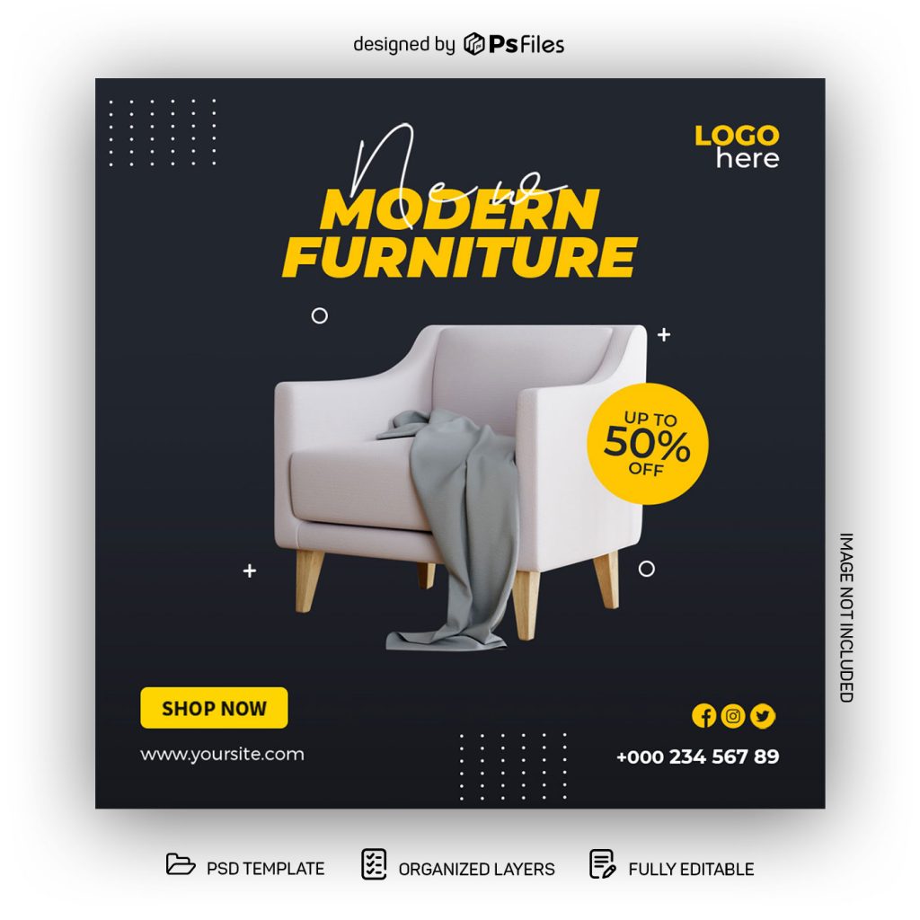 PsFiles Free Modern Furniture Social Media Post PSD Template