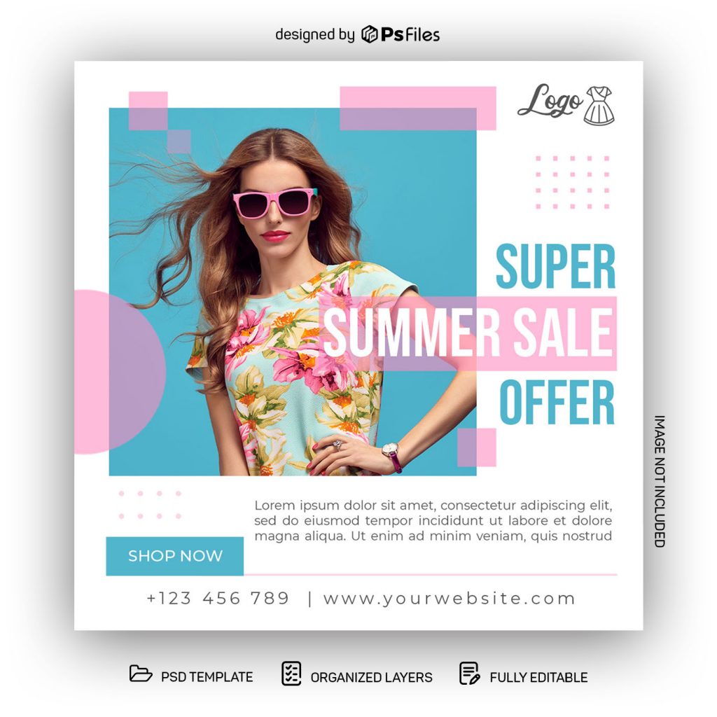 Super Sale Summer Offer Social Media Promo Post Design PSD Template