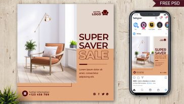 PsFiles Super Save Sale Furniture Social Media Post PSD Template