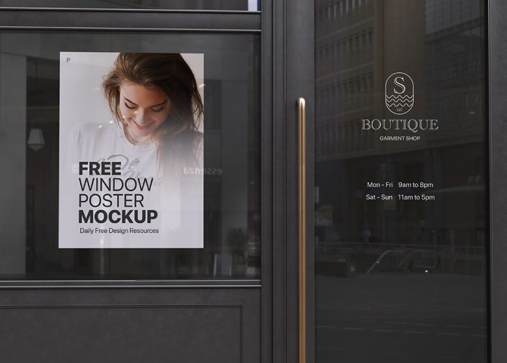 Free Shop Front Window Sticker Poster Mockup PSD - PsFiles