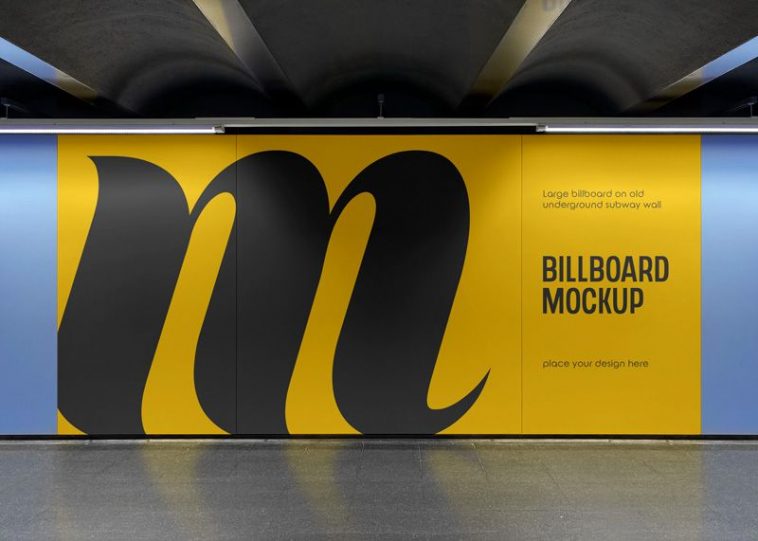 Free Billboard On Subway Wall Mockup PSD