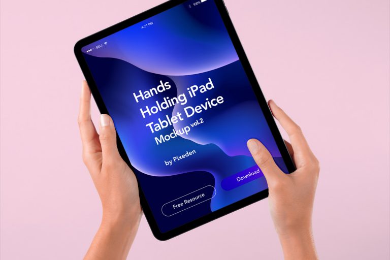 Free Hand Holding iPad Pro 2022 Mockup PSD