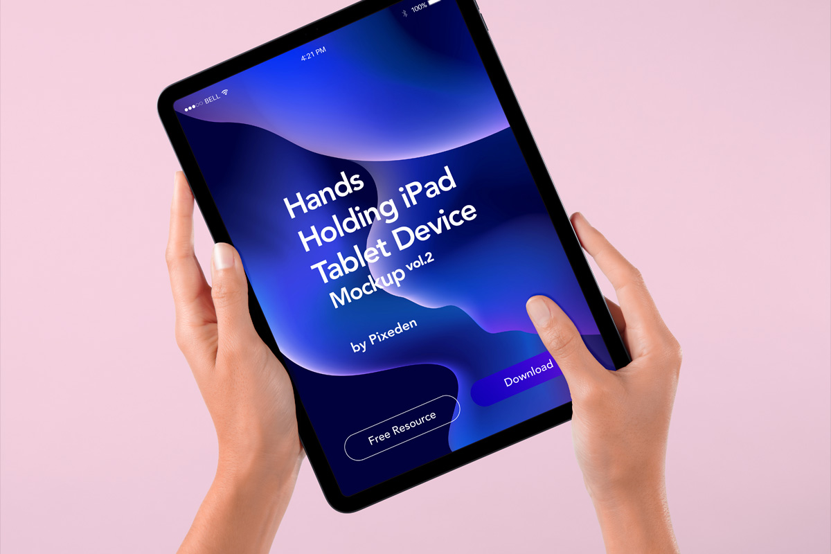Download Free Free Hand Holding iPad Pro 2022 Mockup PSD