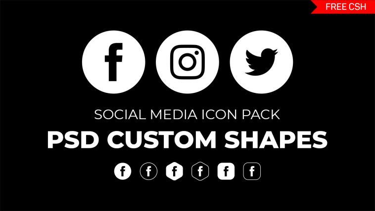 6 Style Social Media Icons set Photoshop Custom Shapes for Free