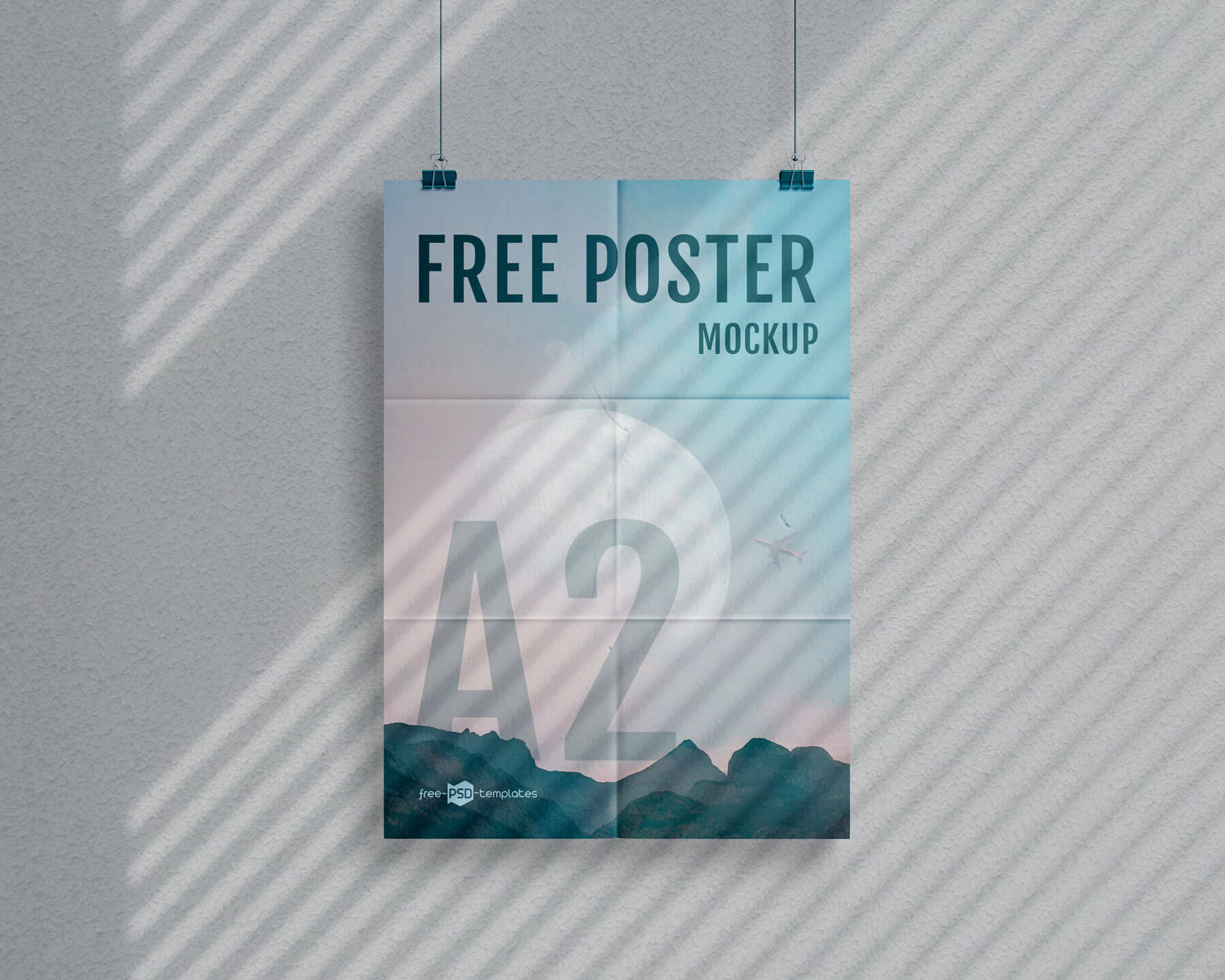 Shadow overlay Free Hanging Posters Mockup PSD Set