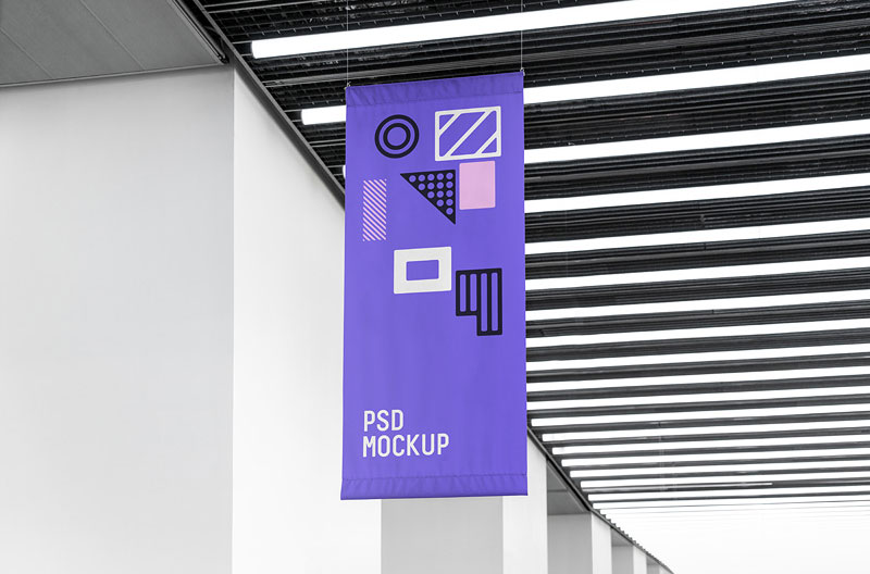Download Free Indoor Vertical Flag Mockup Free PSD