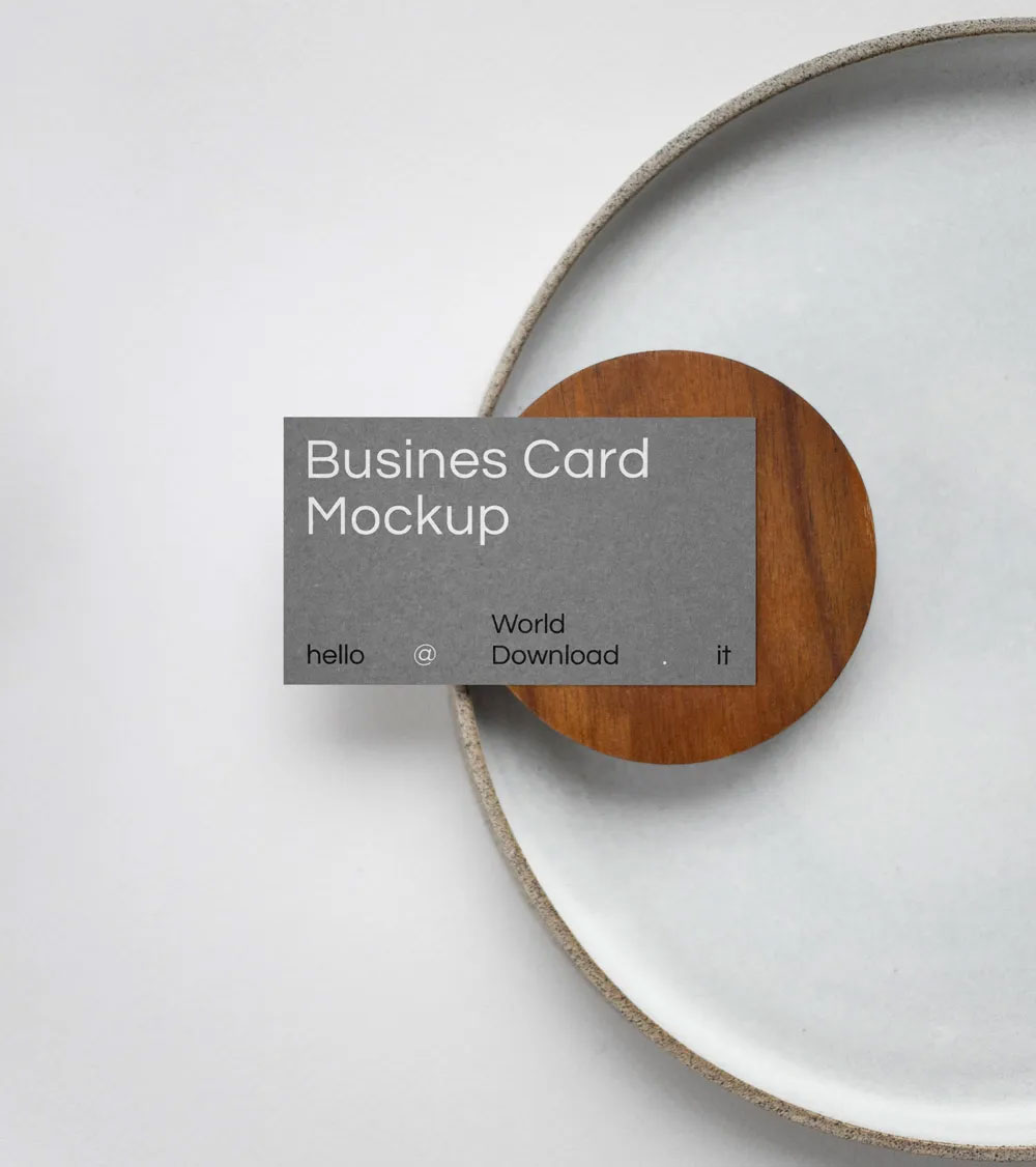 Download Free Free Business Card Mock-up PSD on Round Plate PSD – PsFiles