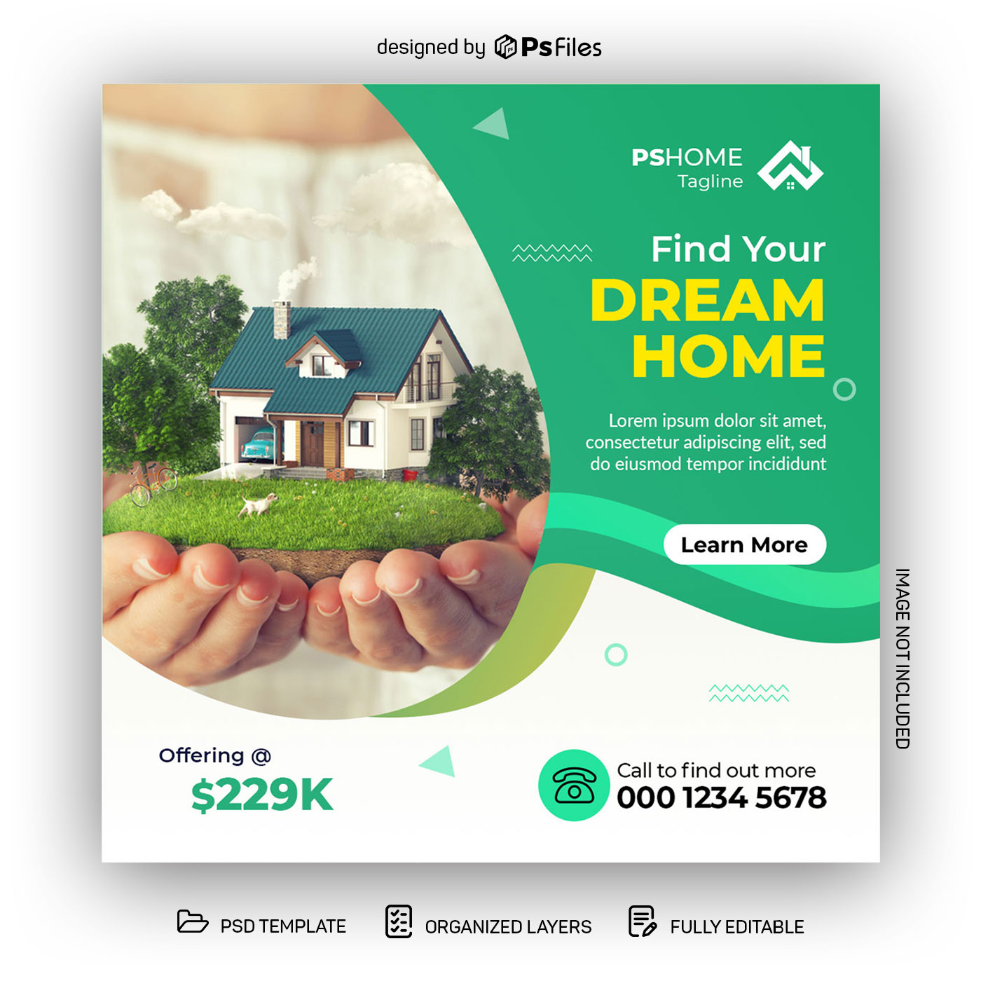 PsFiles Find Your Dream Home Free Instagram Post PSD Template