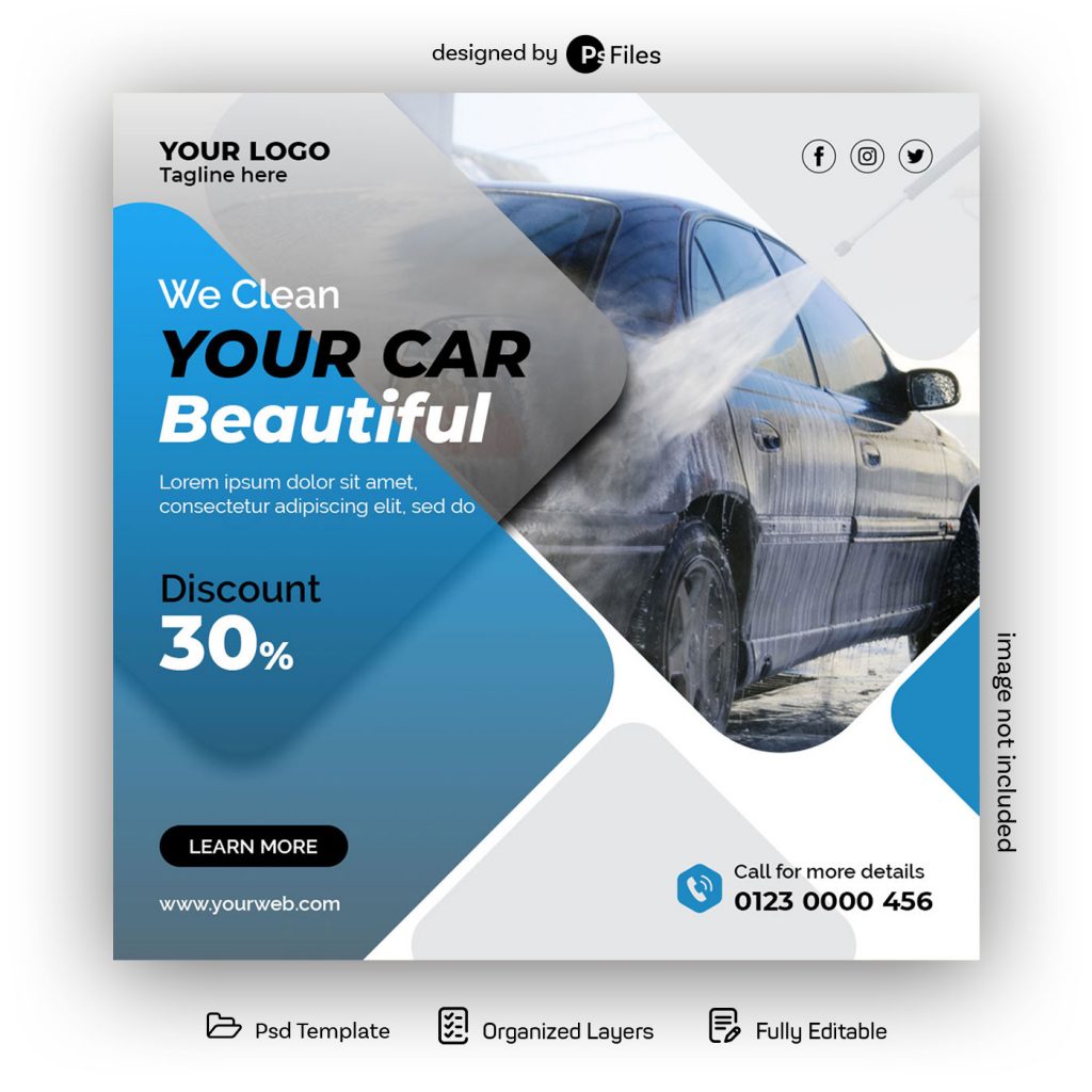 Free Car Wash Instagram Post Design PSD Template - PsFiles