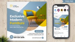 PsFiles Free Instagram Post Design PSD Template for Furniture Online Store