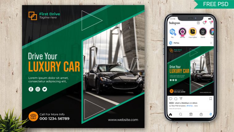 Free Instagram Post Design PSD Template for Luxury Car Renting