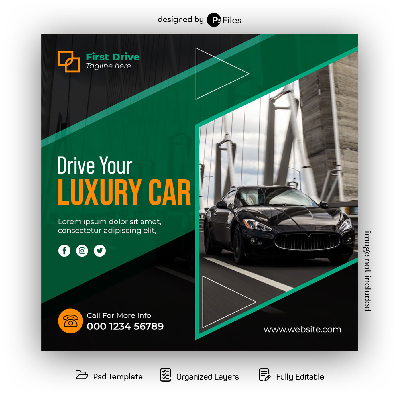 Free Instagram Post Design PSD Template for Luxury Car Renting