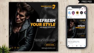 PsFiles Free Instagram Post Design PSD Template for Men Beauty Salon