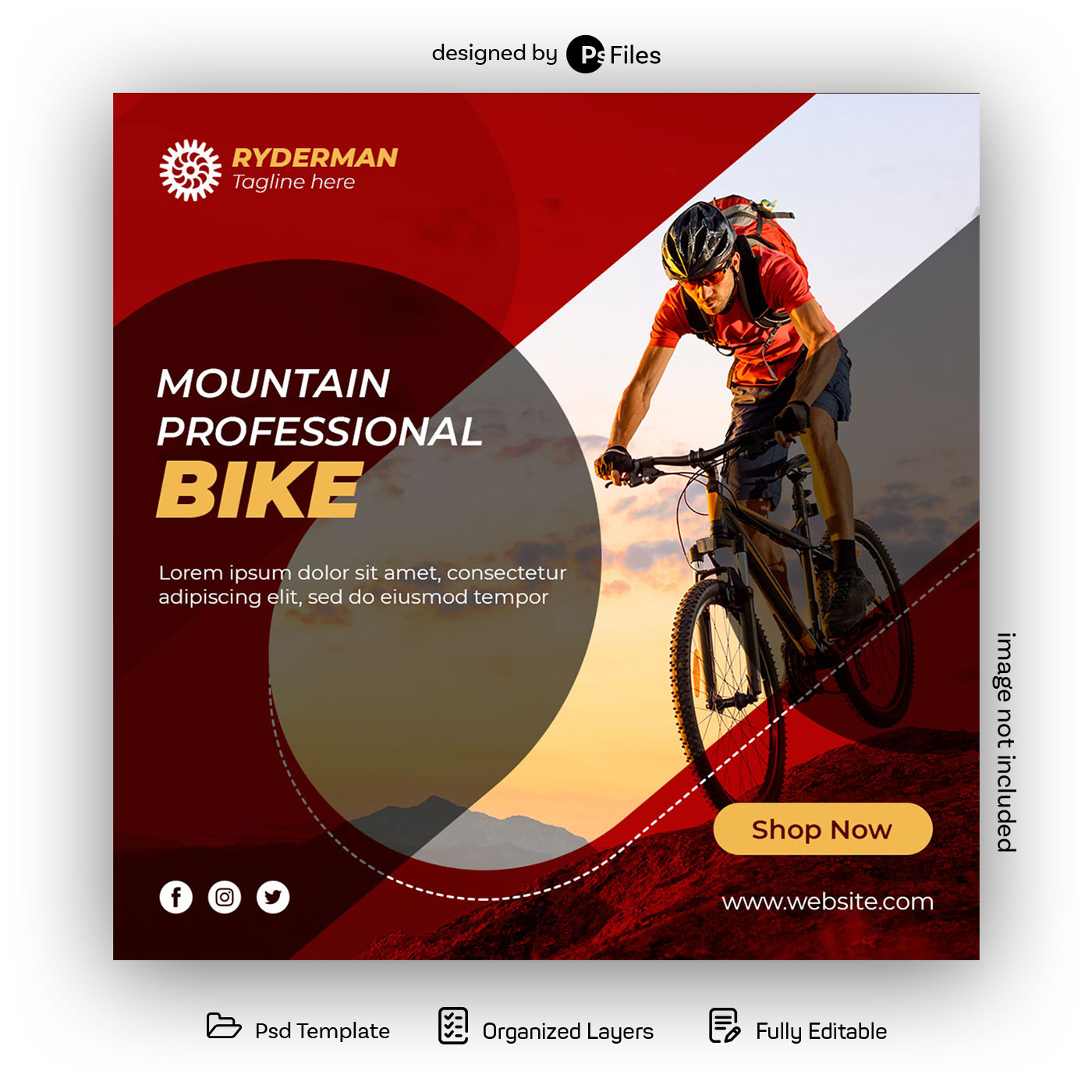 PsFiles Free Instagram Post Design PSD Template for Mountain Bike